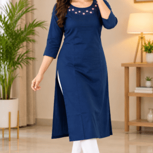 Navy Blue Premium-Quality Kurti for Women with Elegant Floral Embroidery